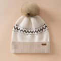 Bonnet Jacquard Nordique en Cachemire à Pompon Fourrure