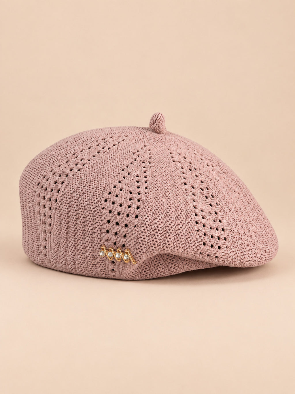 Boina calada de ganchillo, estilo japonés, para la playa, color rosa, vista frontal