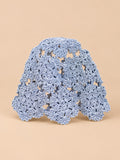 Boina de mujer de encaje de algodón calado con flores, color azul claro, vista frontal