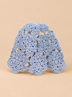 Boina de mujer de encaje de algodón calado con flores, color azul claro, vista frontal