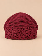 Béret femme à fleurs au crochet, bordeaux, vue de face
