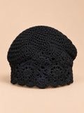 Béret femme à fleurs au crochet, noir, vue de face