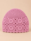 Béret femme à fleurs au crochet, rose, vue de face