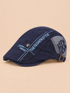 Gorra gavroche plana de algodón para todo el año, color azul marino, vista de tres cuartos