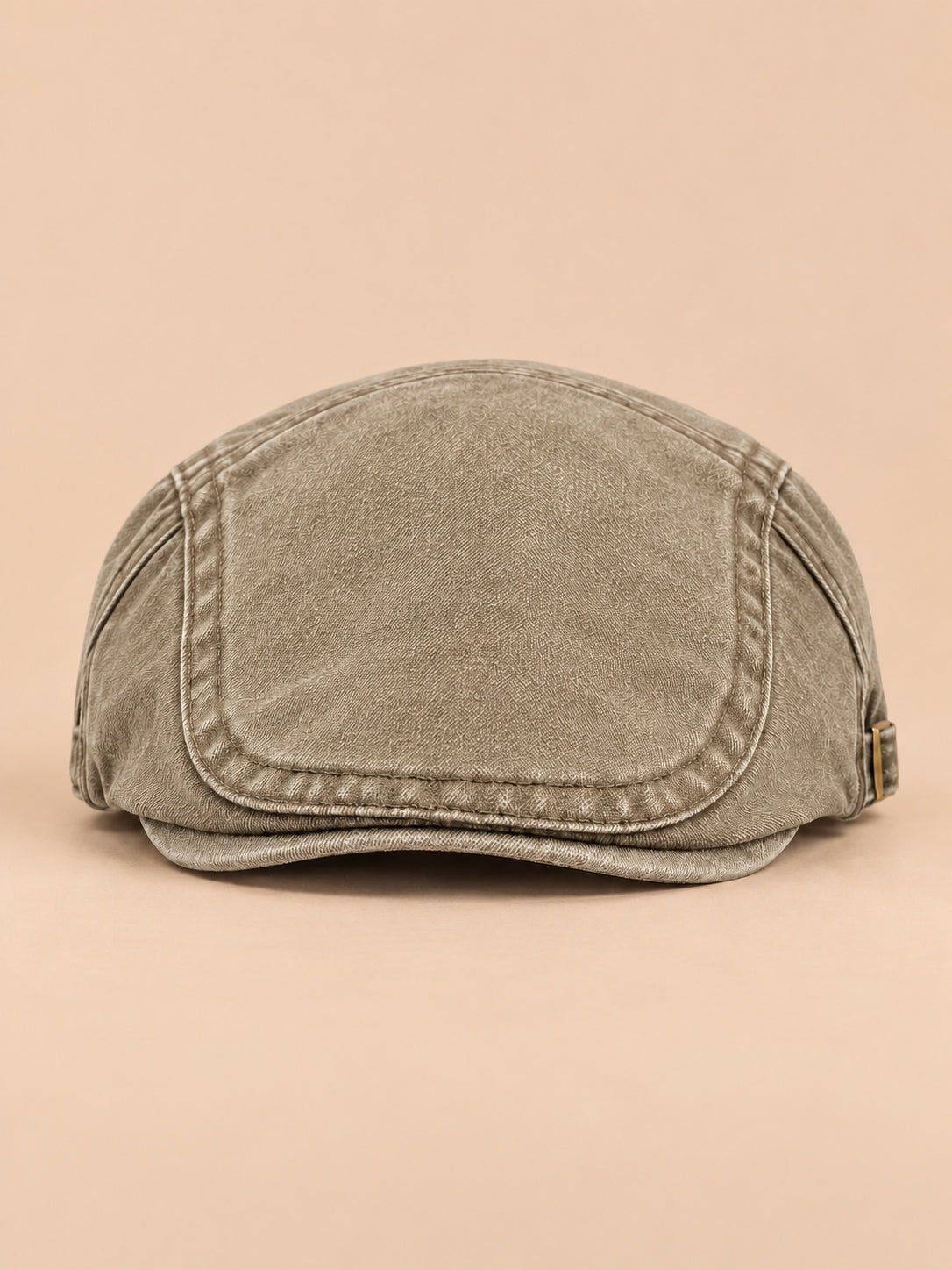 Béret de peintre réglable à visière en coton rétro, beige, modèle 5, vue de face.