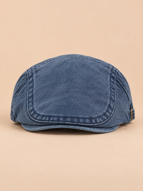 Boina de pintor ajustable de algodón con visera, de estilo retro, modelo 2 azul, fotografiada de frente