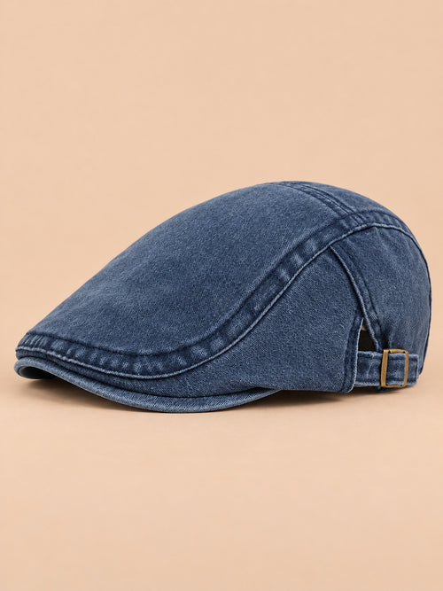 Boina de pintor retro ajustable con visera de algodón, modelo 2, color azul, vista de tres cuartos