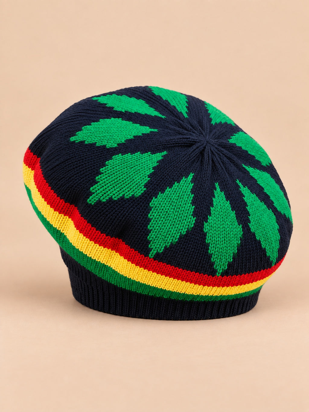 Boina rasta de punto con estampado multicolor, multicolor, vista de tres cuartos