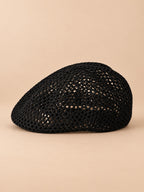 Boina de mujer de rejilla calada, estilo tocado retro, color negro, vista frontal