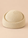 Boina retro de ganchillo con copa calada, estilo fedora, modelo 3, color beige, vista frontal