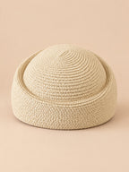 Boina retro de ganchillo con copa calada, estilo fedora, modelo 3, color beige, vista frontal