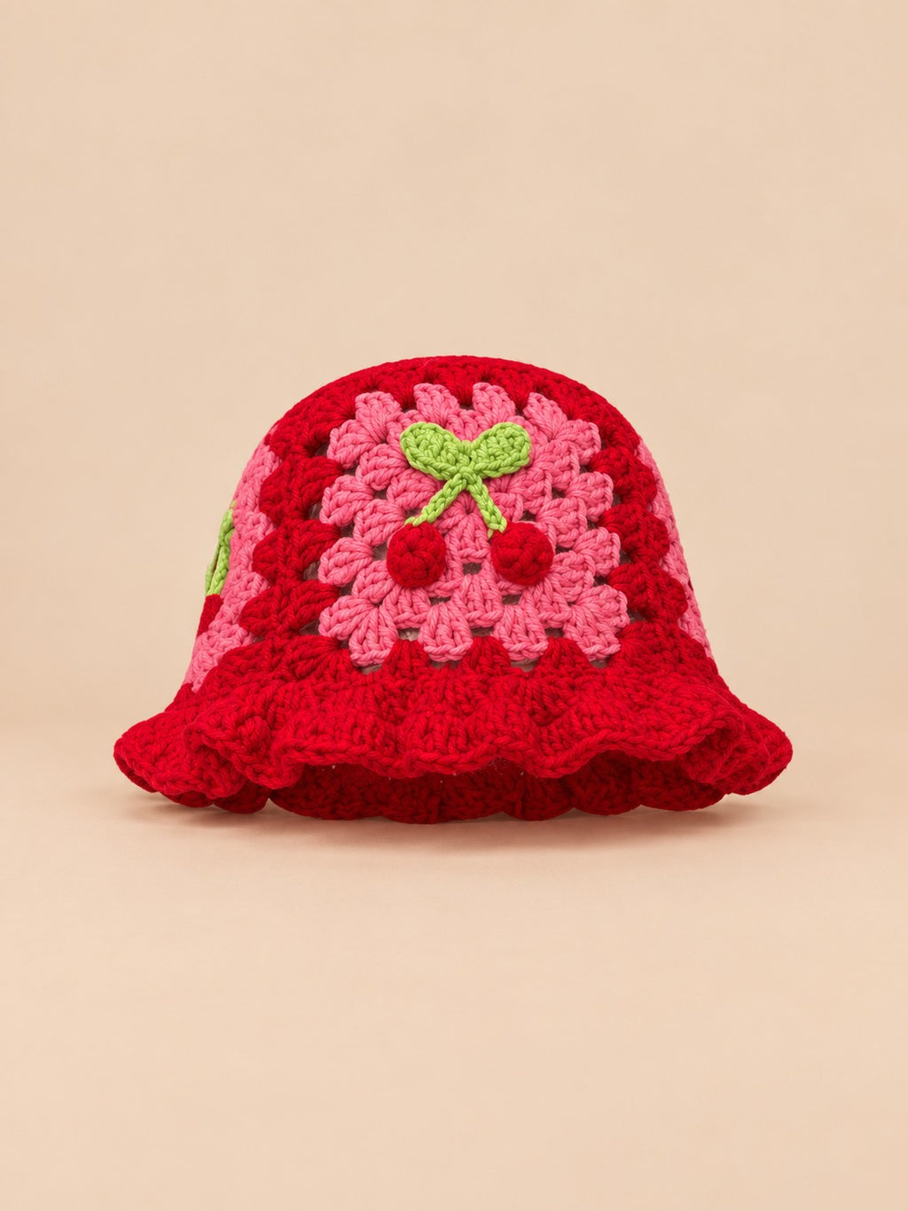 Gorro de pescador de ganchillo con flores, estilo coreano, modelo 10, vista frontal