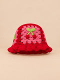 Gorro de pescador de ganchillo con flores, estilo coreano, modelo 10, vista frontal