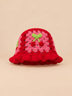Gorro de pescador de ganchillo con flores, estilo coreano, modelo 10, vista frontal