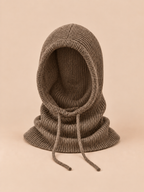 Cagoule capuche en pure laine coloris 01 avec tour de cou, vue de face