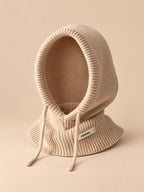 Cagoule femme en laine beige, col intégré et cordons, vue de face