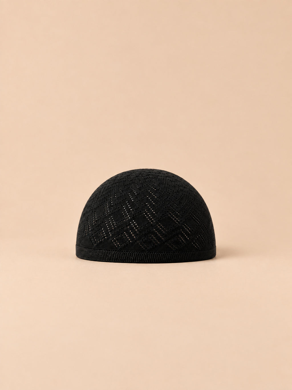 Gorro casquete vintage de rejilla tejida a ganchillo, color negro, vista frontal