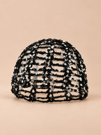 Bonnet calotte au crochet à sequins, noir, vue de face