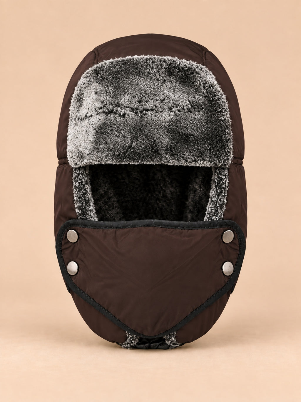 Gorro aviador con máscara cortavientos para invierno, color marrón, vista frontal