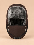 Gorro aviador con máscara cortavientos para invierno, color marrón, vista frontal