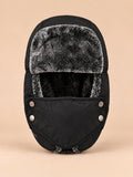 Gorro aviador con máscara cortavientos para invierno, color negro, vista frontal