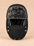 Gorro aviador con máscara cortavientos para invierno, color negro, vista frontal