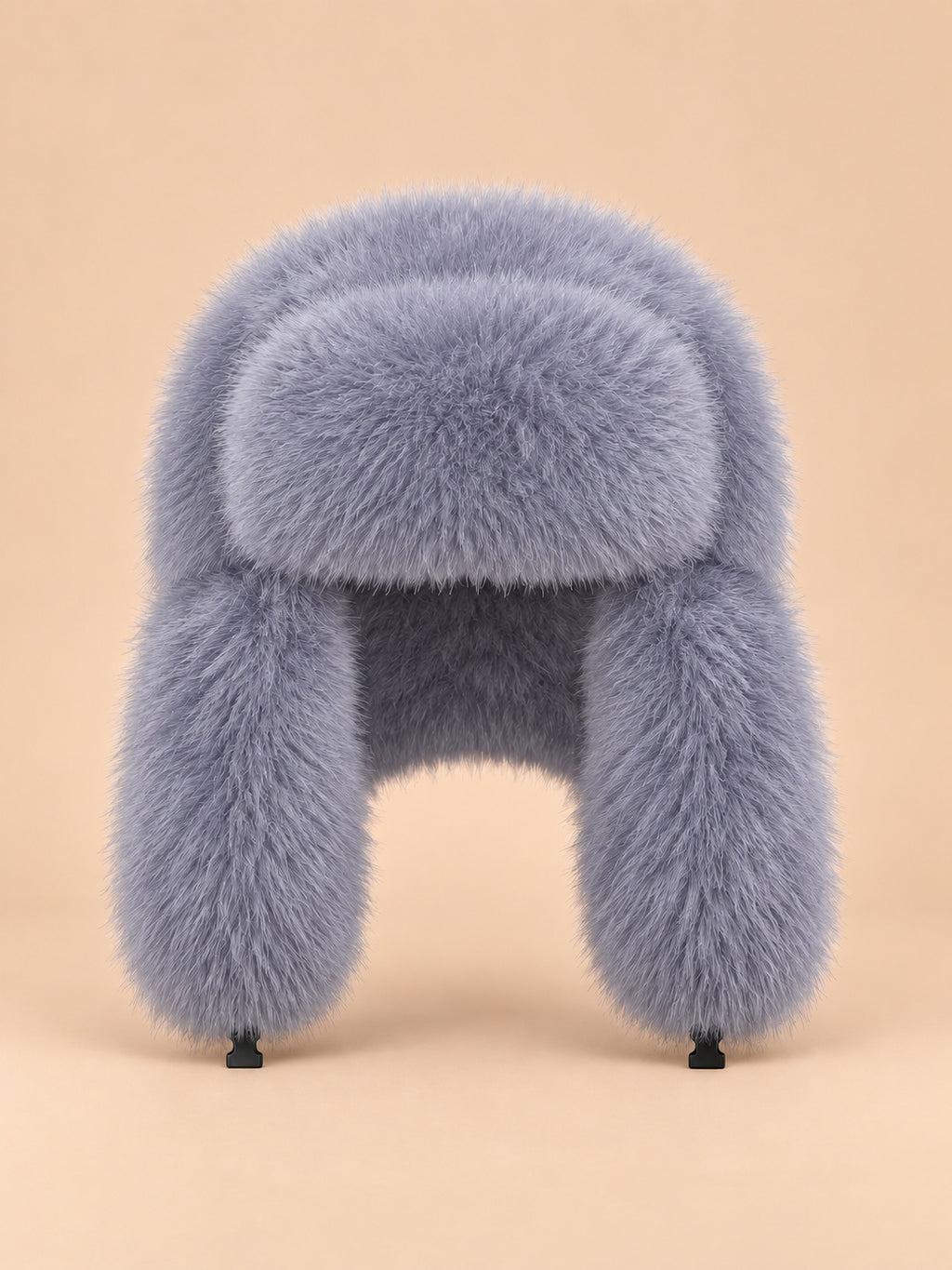 Gorro aviador de pelo sintético grueso cortavientos, color gris, vista frontal en la fotografía del producto