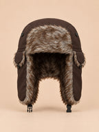 Gorro de trampero de hombre con forro de pelo sintético, color café, vista frontal