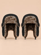 Gorro de trampero de hombre con forro de pelo sintético, pack de 2, color negro, vista frontal