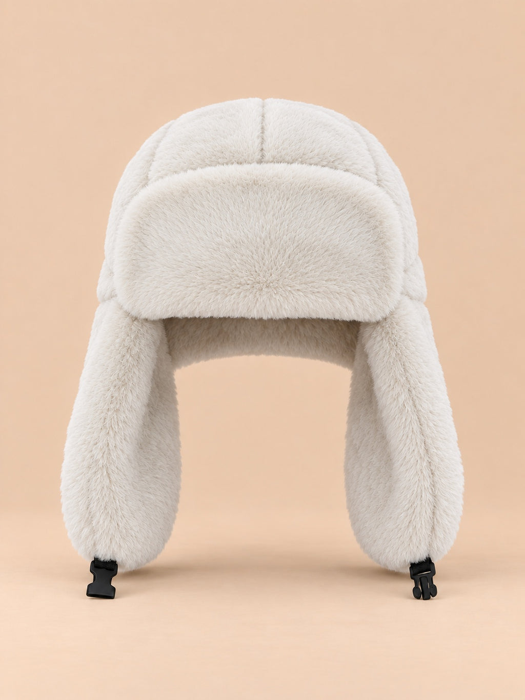 Gorro de trampero de mujer de pelo sintético con cordón, color blanco, vista frontal