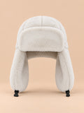 Gorro de trampero de mujer de pelo sintético con cordón, color blanco, vista frontal
