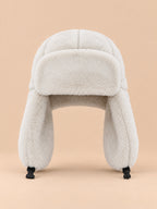 Gorro de trampero de mujer de pelo sintético con cordón, color blanco, vista frontal