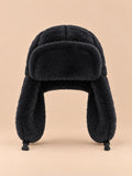 Gorro de trampero de mujer de pelo sintético con cordón, color negro, vista frontal