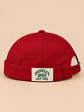 Gorro docker BROOKLYN1631 vintage con etiqueta tejida, color rojo, vista frontal