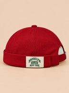 Gorro docker BROOKLYN1631 vintage con etiqueta tejida, color rojo, vista frontal