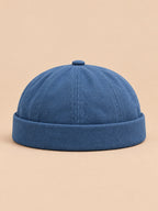 Bonnet docker style ouvrier bleu, vue de face.