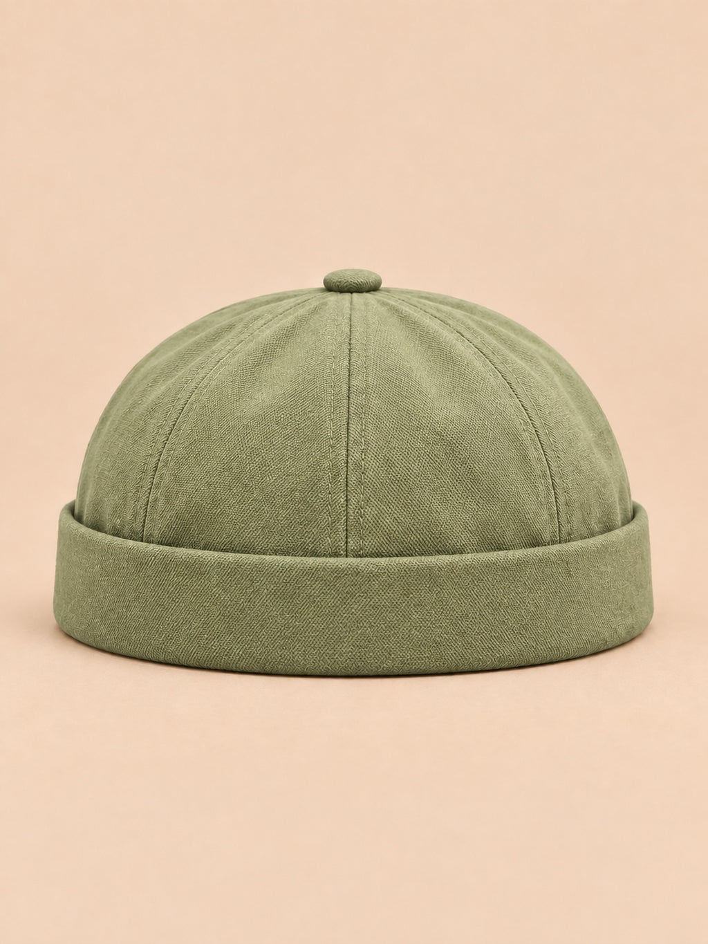 Gorro docker vaquero con vuelta, estilo obrero, color verde militar, vista frontal