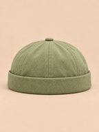 Gorro docker vaquero con vuelta, estilo obrero, color verde militar, vista frontal