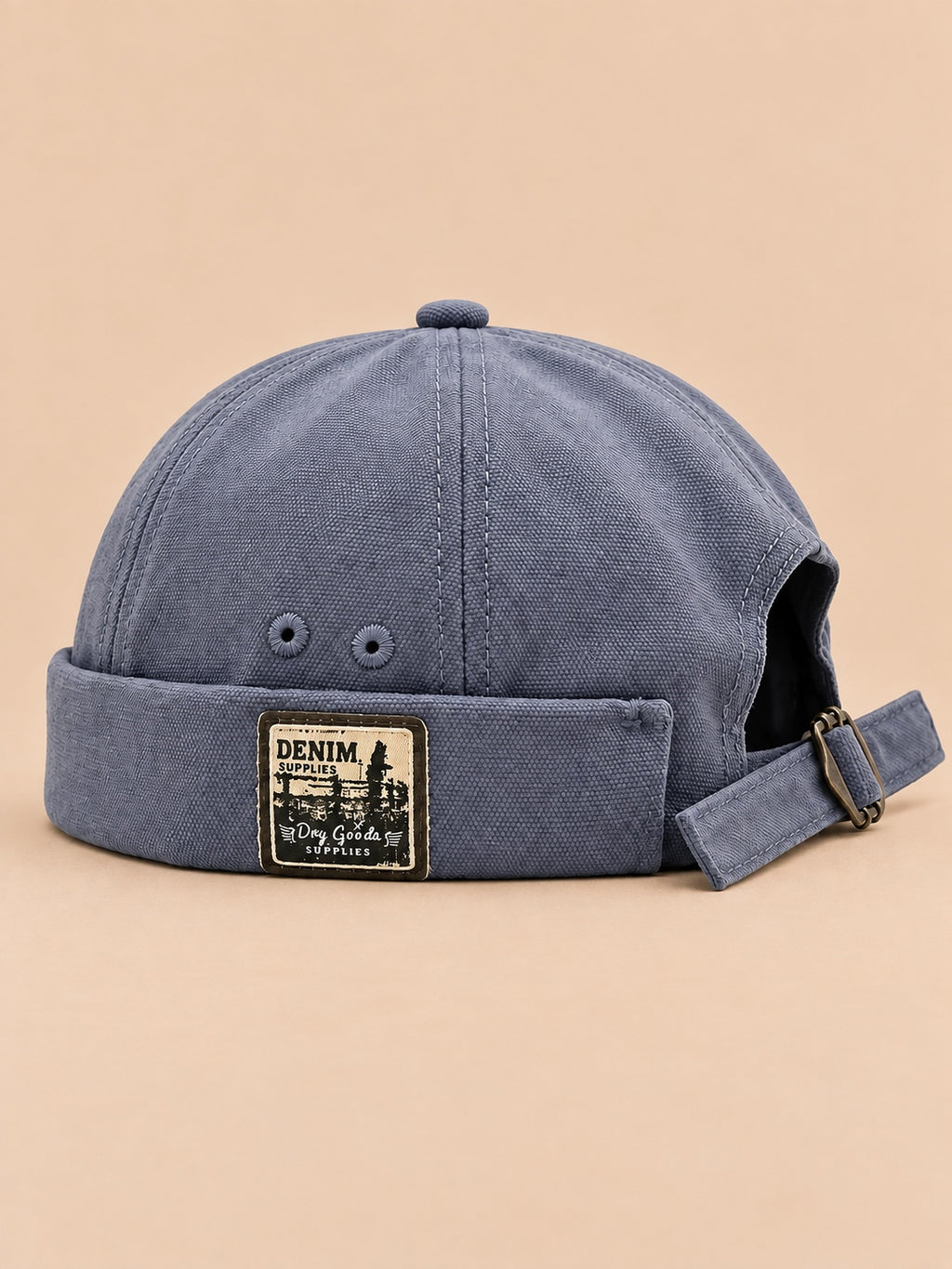 Bonnet docker réversible bleu, vue de face.