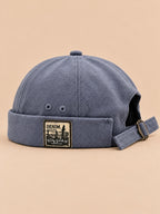 Bonnet docker réversible bleu, vue de face.