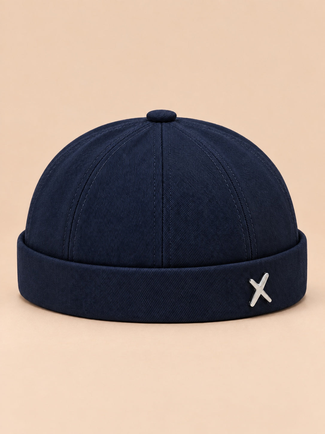 Bonnet docker vintage délavé bleu marine, vue de face.
