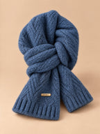 Bufanda gruesa de mujer en lana de alpaca, estilo coreano, color azul, vista frontal
