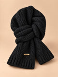 Bufanda gruesa de mujer en lana de alpaca, estilo coreano, color negro, vista frontal