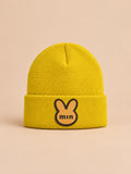Gorro infantil con vuelta y parche de conejo, modelo amarillo 1, color amarillo, vista frontal