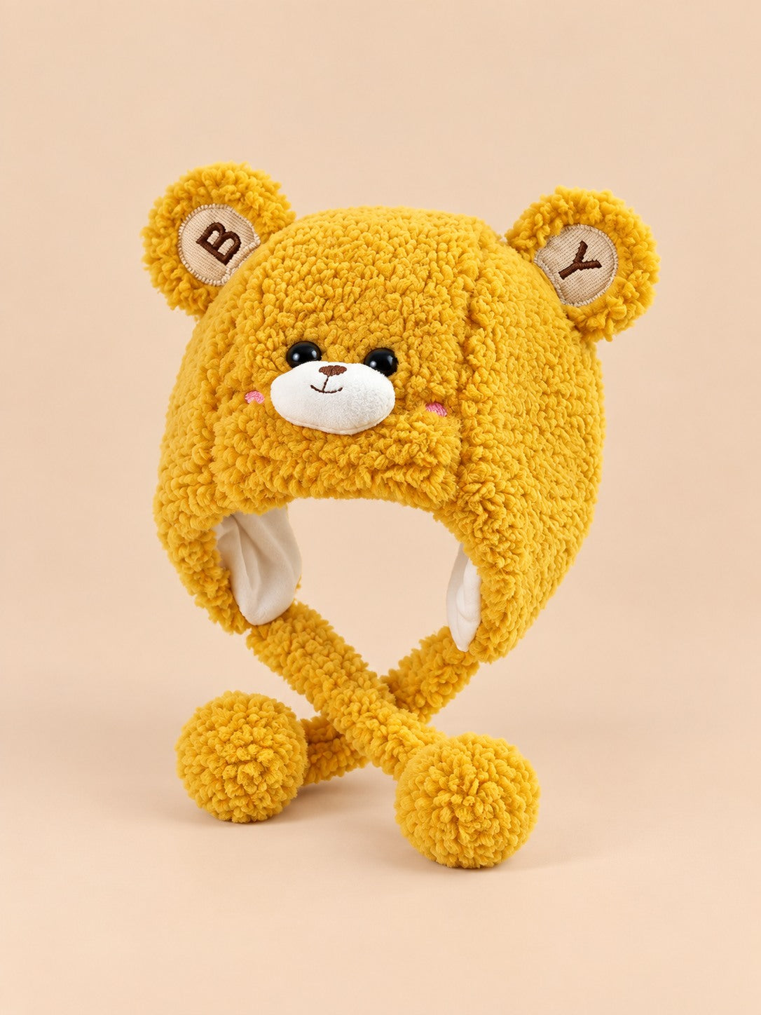 Bonnet enfant au tricot ou crochet, modèle Jaune 2, vue de face