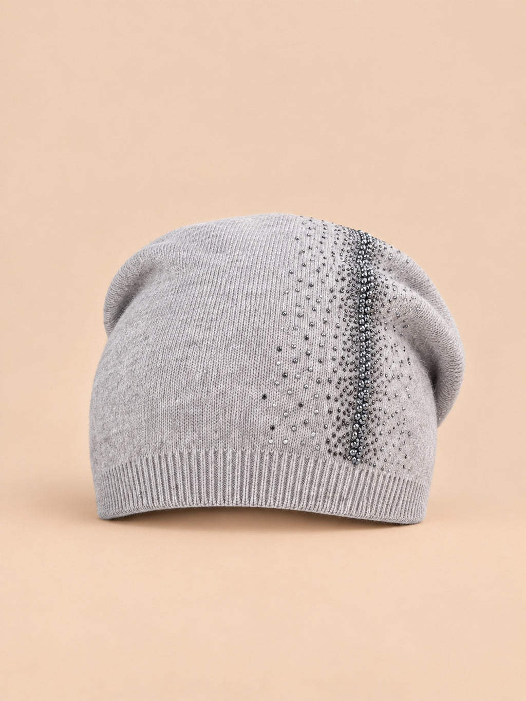 Gorro de mezcla de lana de doble capa con strass, color gris, ENJOYFUR, vista frontal