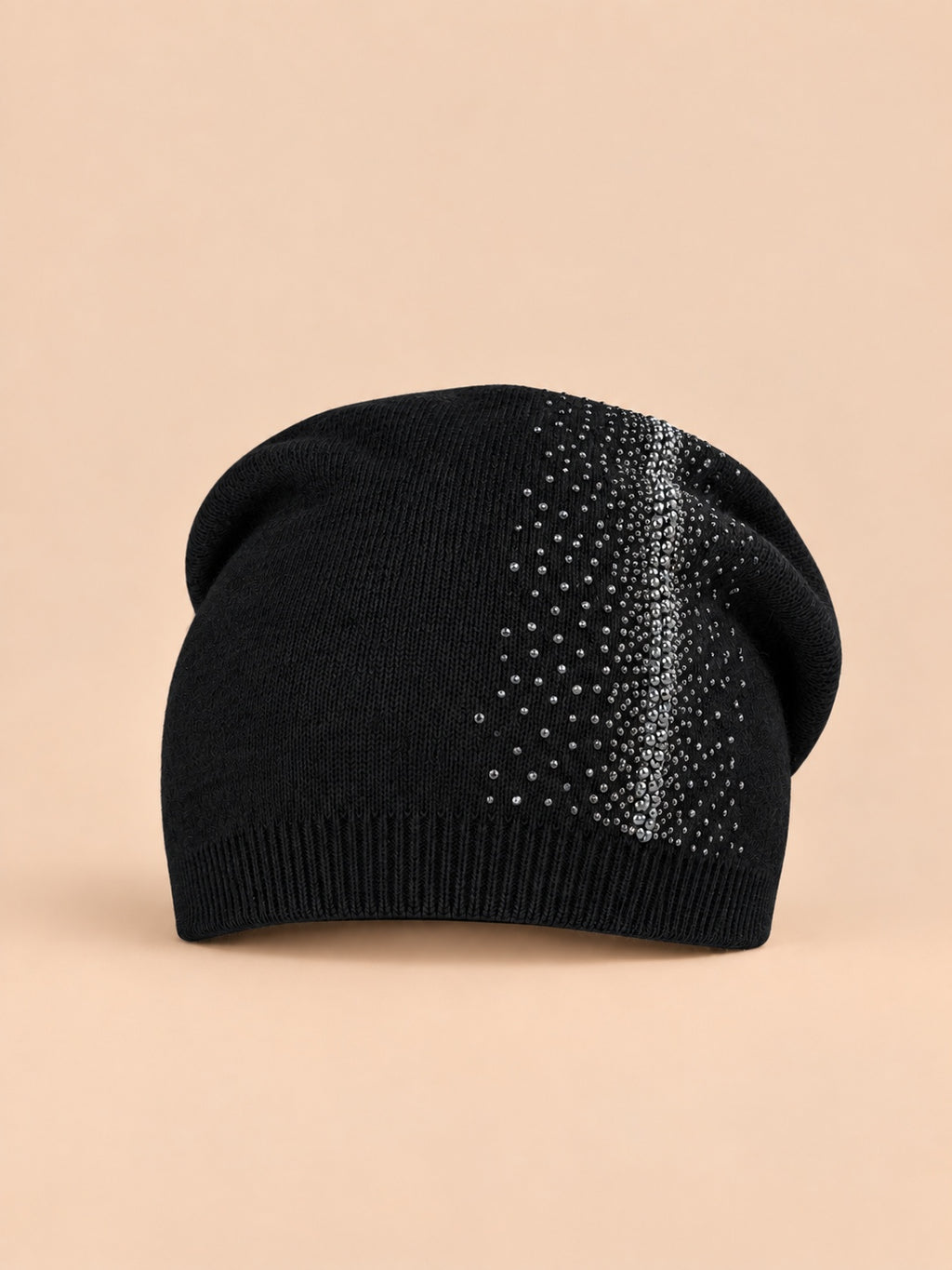 Gorro de mezcla de lana de doble capa con strass, color negro, ENJOYFUR, vista frontal