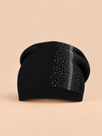 Gorro de mezcla de lana de doble capa con strass, color negro, ENJOYFUR, vista frontal