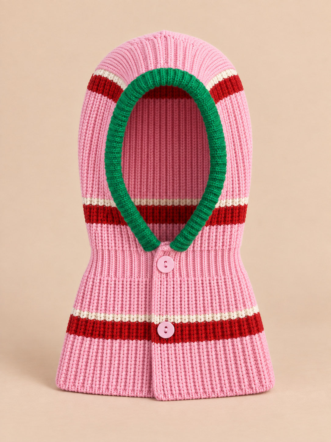 Cagoule enfant rayée modèle A9, vue de face, fond pêche sable