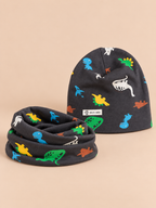 Ensemble bonnet et snood enfant Grand dinosaure, vue de face.